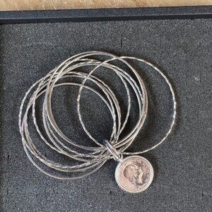 Rare Lisa Robertson Milor Italy Bronze 200 Lira Coin Set of Bangle Bracelets